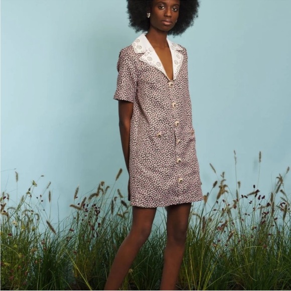 Sister Jane Dresses & Skirts - Sister Jane Harvest Jacquard Mini Floral Eyelet Collar Mini Shirt Dress